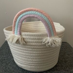 Cream Woven Basket with Pastel Rainbow Handles